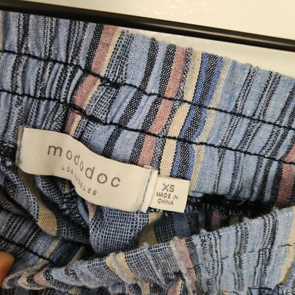 Mododoc Wide Leg Ankle Length Pull On Pants XS Blue Stripe Raw Hem Lagenlook - Picture 5 of 7